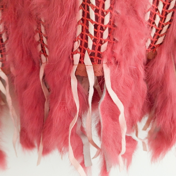 Boho Y2K Rabbit Fur Poncho Glamorous Pink Size L/XL - Picture 7 of 9